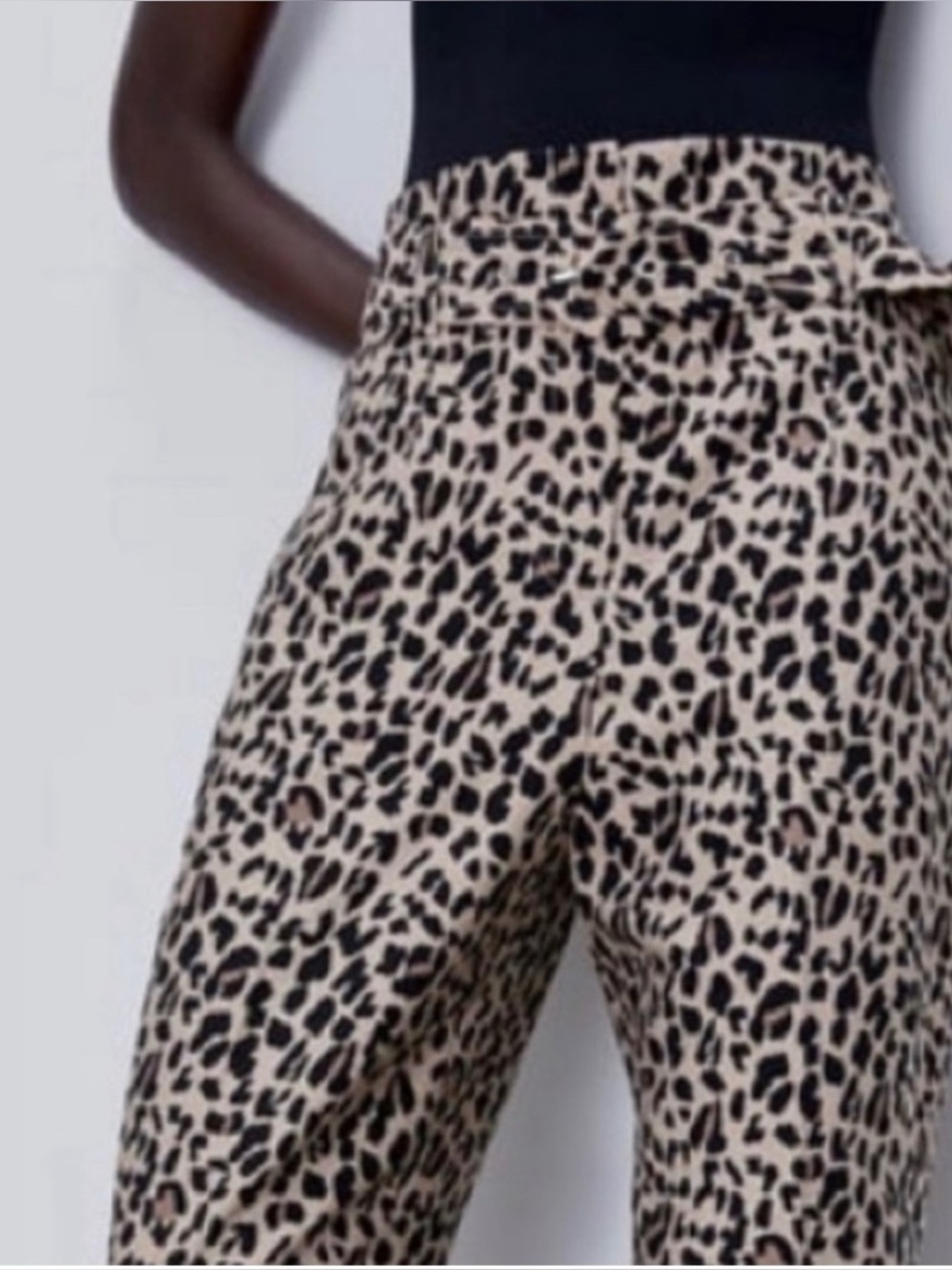 Zara Leopard Print Wide Leg Pants — Beige, Black & Brown Spots